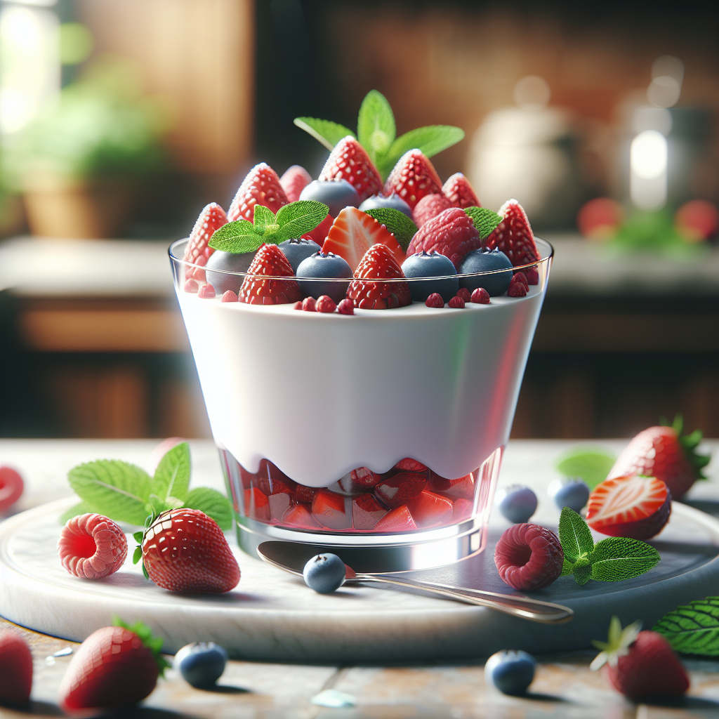 Pudim de Iogurte e Frutas Vermelhas